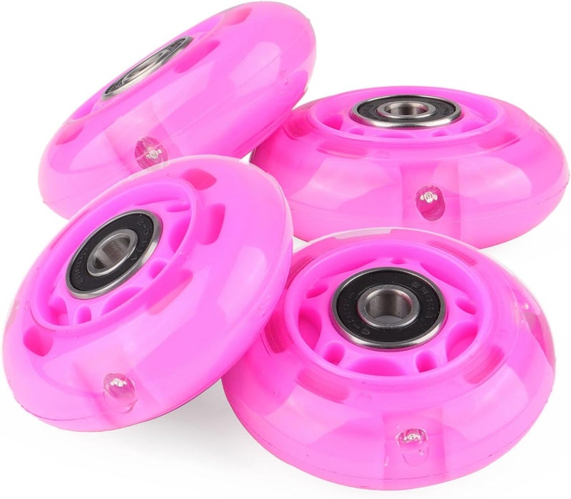 WHEELGOO 4 عبوات من عجلات التزلج على الجليد PU مع عجلات مضيئة بديلة مع حشوات للأطفال والشباب (وردي، 64 مم) - Image 4